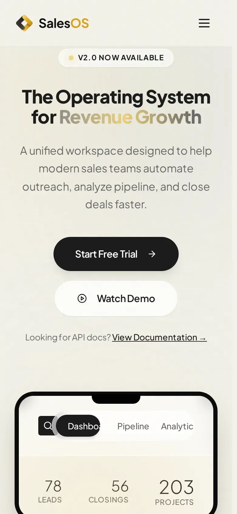 SalesOS homepage on a phone
